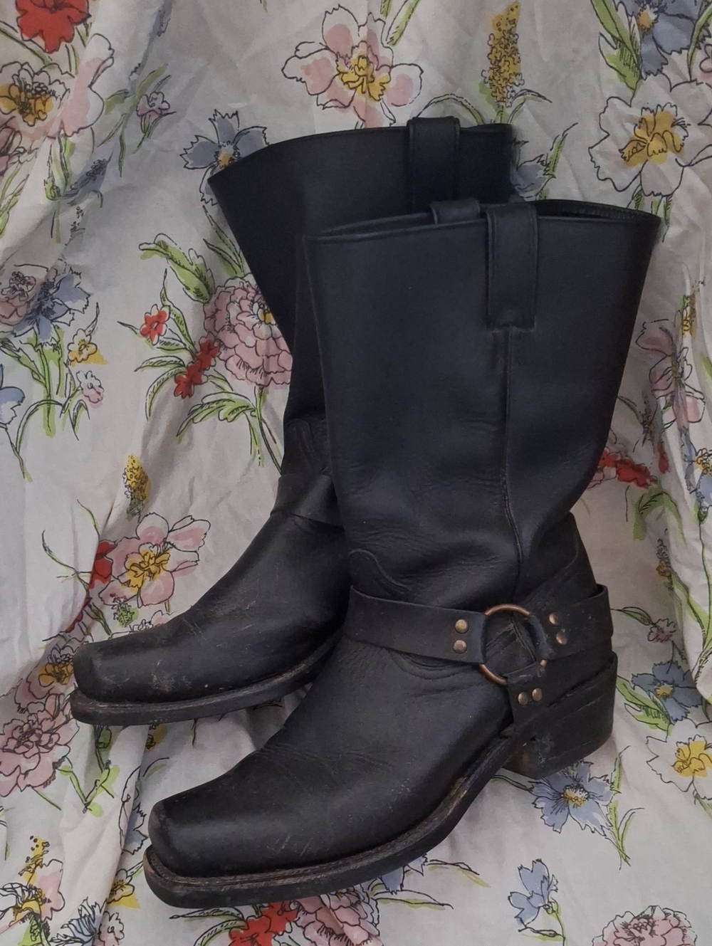 Men's Black Leather Harness Boots